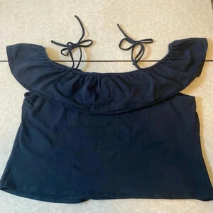 Who What Wear Black Off Shoulder Ruffle Shoulder Ties Tank Top Size XXL
